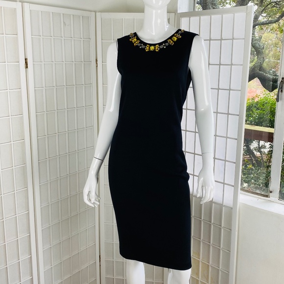 NWT, ST. JOHN, Womens Black Beaded V Back Cocktail Knit Dress, 8. - Picture 4 of 4